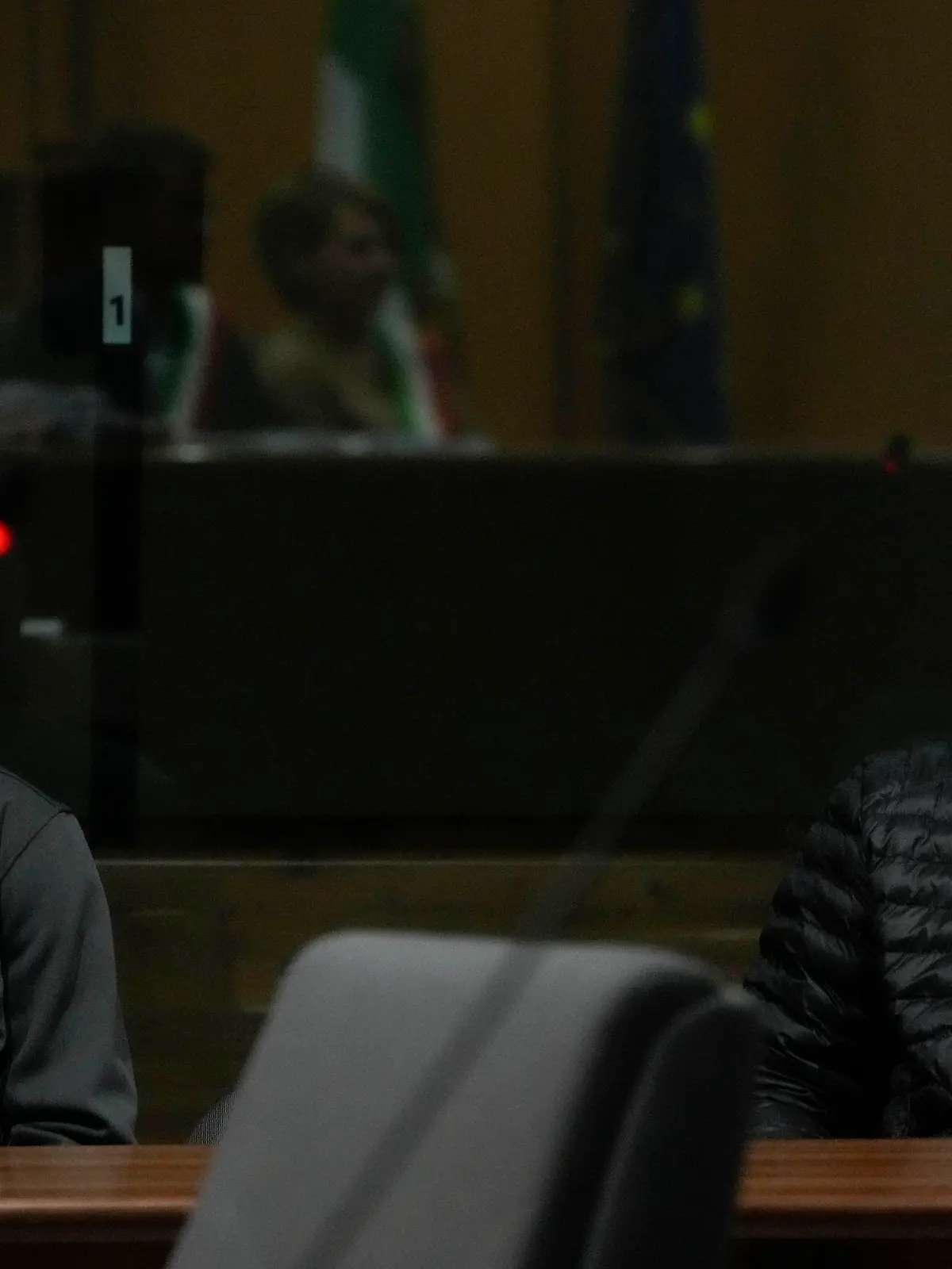 Gabriel Natale-Hjorth, right, and Finnegan Lee Elder, attend the appeal trial for the killing of Italian policeman Mario Cerciello Rega, in Rome, Friday, March. 8, 2024. The two American men face a new trial in the slaying of an Italian plainclothes police officer during a botched sting operation after Italy's highest court threw out their convictions. (AP Photo/Gregorio Borgia)