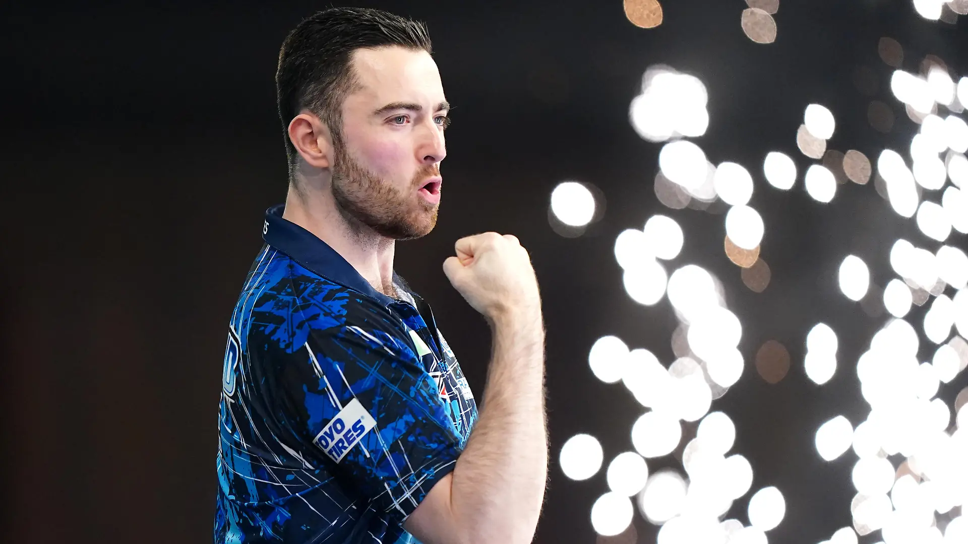 Paddy Power World Darts Championship 2023/24 - Day Fifteen - Alexandra Palace. Luke Humphries celebrates victory over Scott Williams (not pictured) on day fifteen of the Paddy Power World Darts Championship at Alexandra Palace, London. Picture date: Tuesday January 2, 2024. See PA story DARTS World. Photo credit should read: Zac Goodwin/PA Wire. RESTRICTIONS: Use subject to restrictions. Editorial use only, no commercial use without prior consent from rights holder. URN:74983861