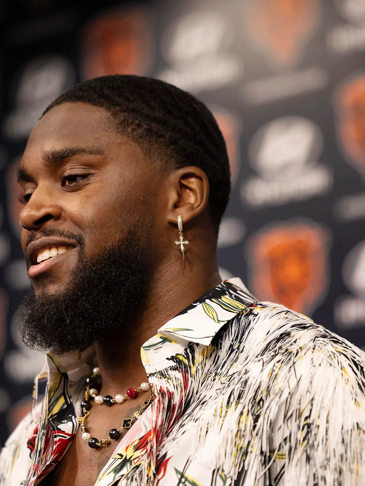 Chicago Bears NFL football cornerback Jaylon Johnson speaks with the media at Halas Hall in Lake Forest, Ill., Monday, March 11, 2024. The Chicago Bears' fifth-year cornerback signed a four-year contract extension last week for a reported $76 million, and on Monday revealed he regarded it as a personal triumph not merely because it confirmed his football abilities. (Stacey Wescott/Chicago Tribune via AP)