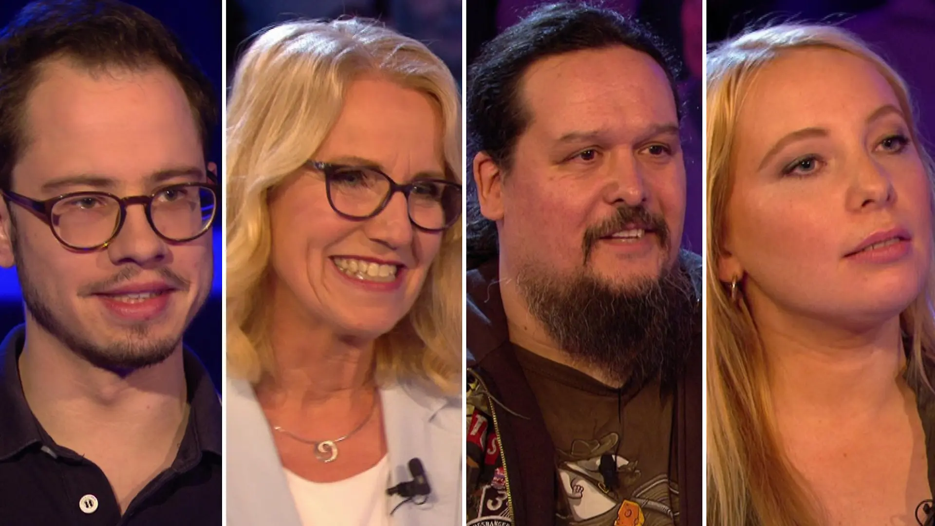 Günther Jauchs WWM-Kandidaten am Montag, 11. März: Florian Bindel, Isabell Odenthal, Martin Ott und Selina Beyer.