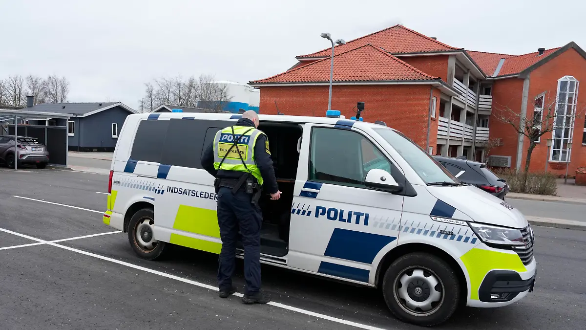 Police present i in Hjallerup in North Jutland, Denmark, Tuesday March 12, 2024. A 17-year-old boy have been arrested in connection with the murder of a 13-year-old girl in Hjallerup.