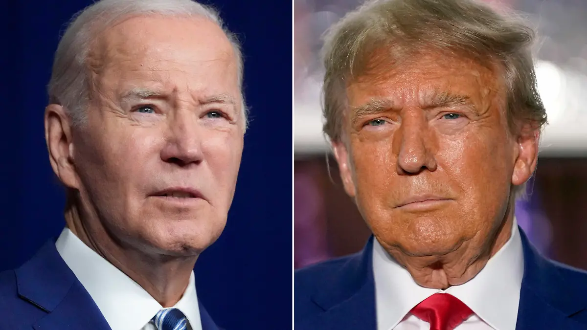 ARCHIV - 14.06.2023, USA, Salt Lake City/Bedminster: In dieser Bildkombination sprechen Joe Biden (l), Präsident der USA, am 10. August 2023 in Salt Lake City, und Donald Trump (Republikaner), ehemaliger Präsident der USA und US-Präsidentschaftsbewerber, am 13. Juni 2023 in Bedminster, New Jersey. Biden und Trump haben sich beide die nötige Zahl an Delegierten für die Nominierung als Präsidentschaftskandidaten ihrer jeweiligen Parteien gesichert. Damit läuft es auf ein erneutes Duell der beiden Rivalen bei der Präsidentenwahl am 5. November hinaus. Die heiße Wahlkampfphase ist eingeläutet. Foto: Alex Brandon/Andrew Harnik/AP/dpa +++ dpa-Bildfunk +++
