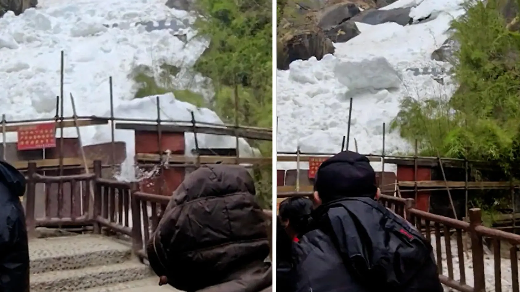 Schneekugel rast Schlucht herunter