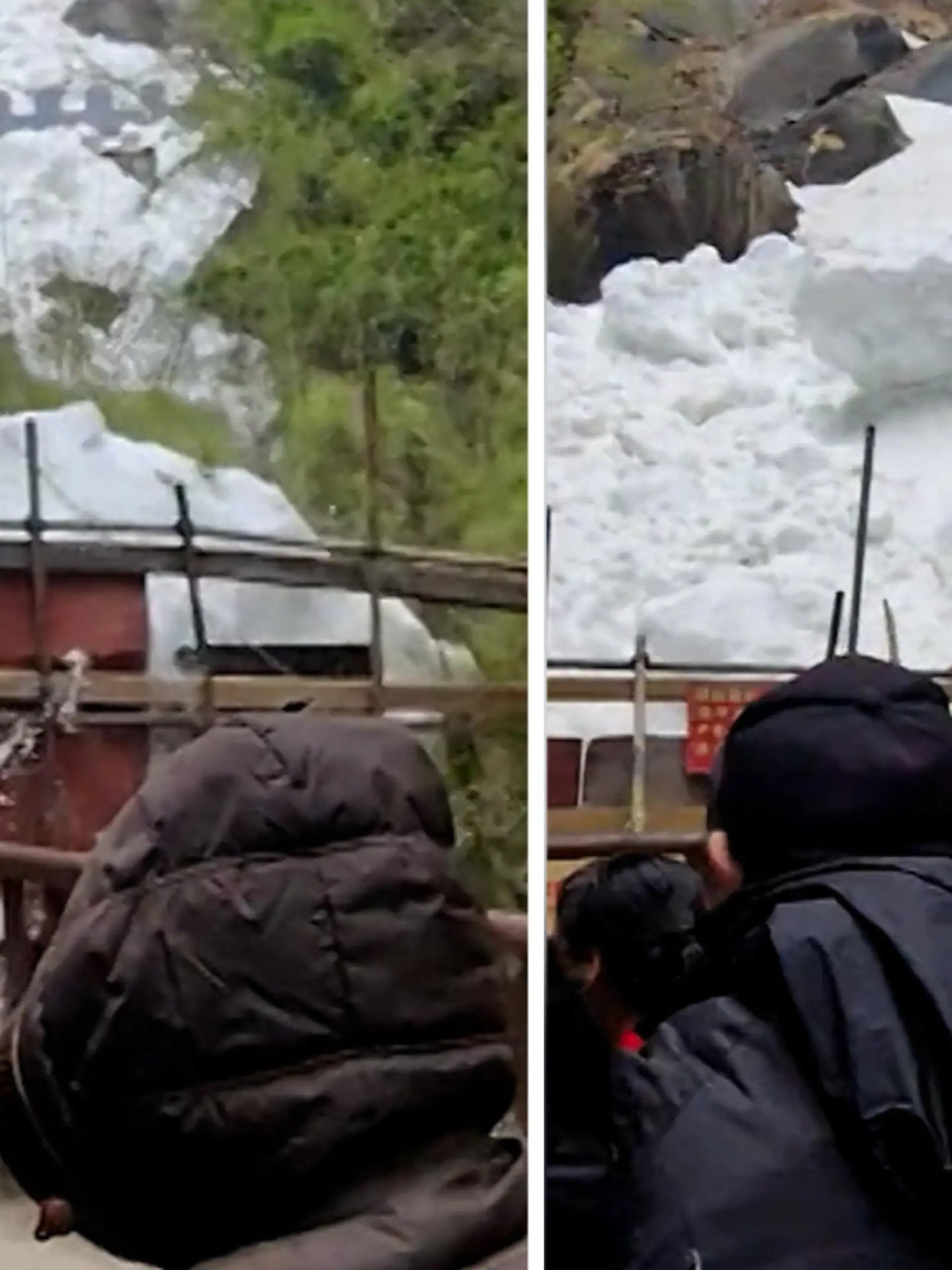 In der Nähe von Tibet, im Süden Chinas, sind Touristen knapp einem Unglück entkommen. Ein riesiger Schneeball steuert geradewegs auf eine Menschentraube zu. Die kann sich glücklicherweise in Sicherheit bringen.