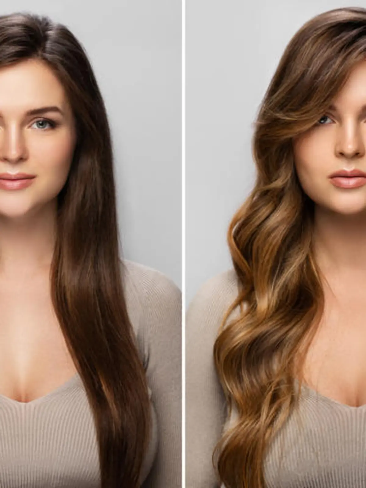 Result of makeover. Young woman happy with her beautiful hair after dyeing and styling in a professional salon.