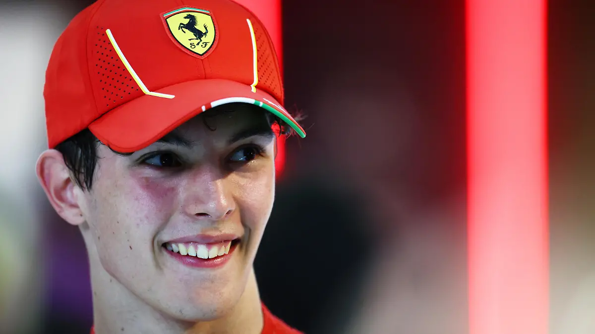 JEDDAH, SAUDI ARABIA - MARCH 09: 7th placed Oliver Bearman of Great Britain and Ferrari talks to the media in the Paddock after
 the F1 Grand Prix of Saudi Arabia at Jeddah Corniche Circuit on March 09, 2024 in Jeddah, Saudi Arabia. (Photo by Clive Rose/Getty Images)
