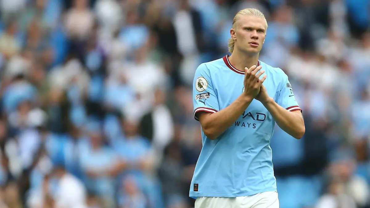 Mandatory Credit: Photo by Phil Oldham/Shutterstock 13329485fc Erling Haaland of Manchester City Manchester City v Crystal Palace, Premier League, Football, Etihad Stadium, Manchester, UK - 27 Aug 2022 Manchester City v Crystal Palace, Premier League, Football, Etihad Stadium, Manchester, UK - 27 Aug 2022 PUBLICATIONxINxGERxSUIxAUTXHUNxGRExMLTxCYPxROMxBULxUAExKSAxONLY Copyright: xPhilxOldham/Shutterstockx 13329485fc 