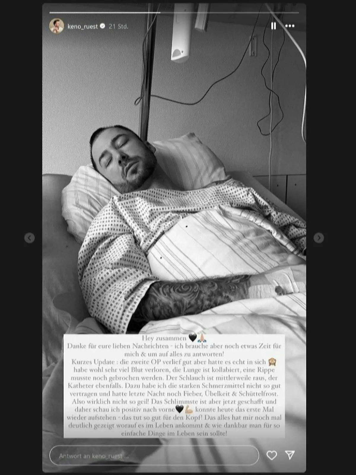 Ex Bachelorette Sieger Keno Rüst meldet sich aus dem Krankenhaus
