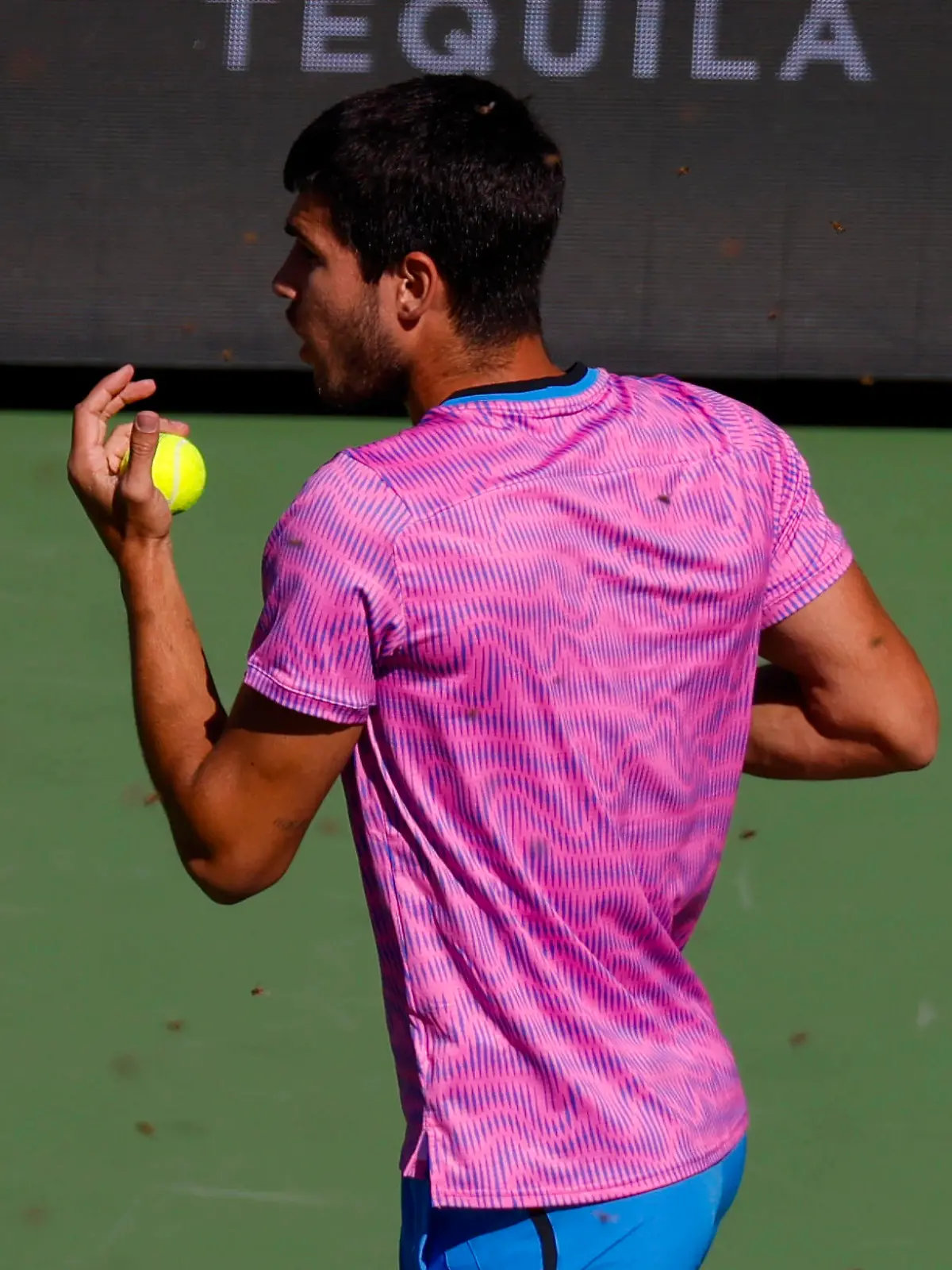 March 14, 2024 Carlos Alcaraz of Spain runs as he is swarmed by bees during his match against Alexander Zverev of Germany during the BNP Paribas Open in Indian Wells, CA. /CSM Indian Wells United States of America - ZUMAc04_ 20240314_zma_c04_109 Copyright: xCharlesxBausx