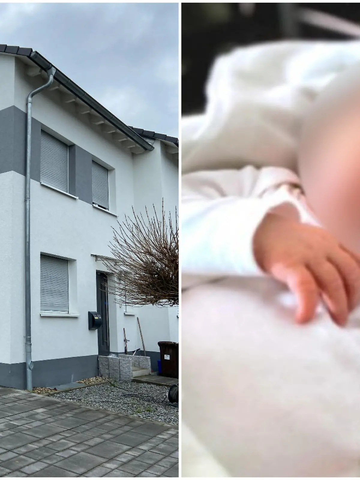 Ein Haus und ein Baby.