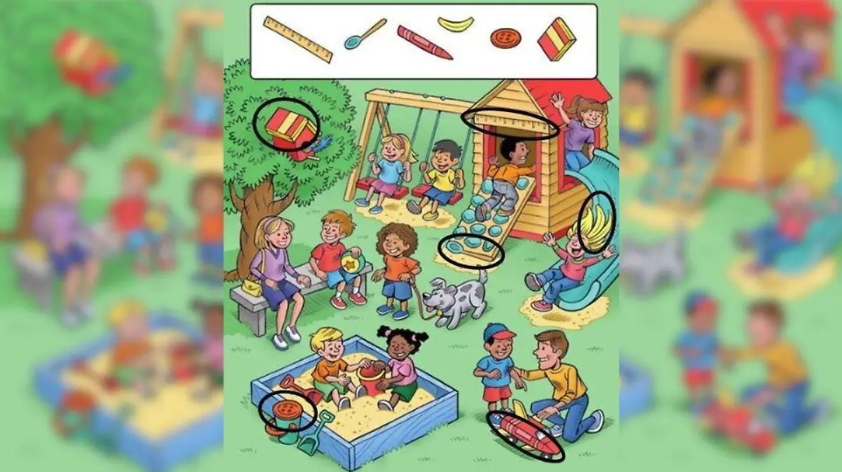 Suchbild-Auflösung: Hier verstecken sich die gesuchten Gegenstände auf dem Spielplatz.