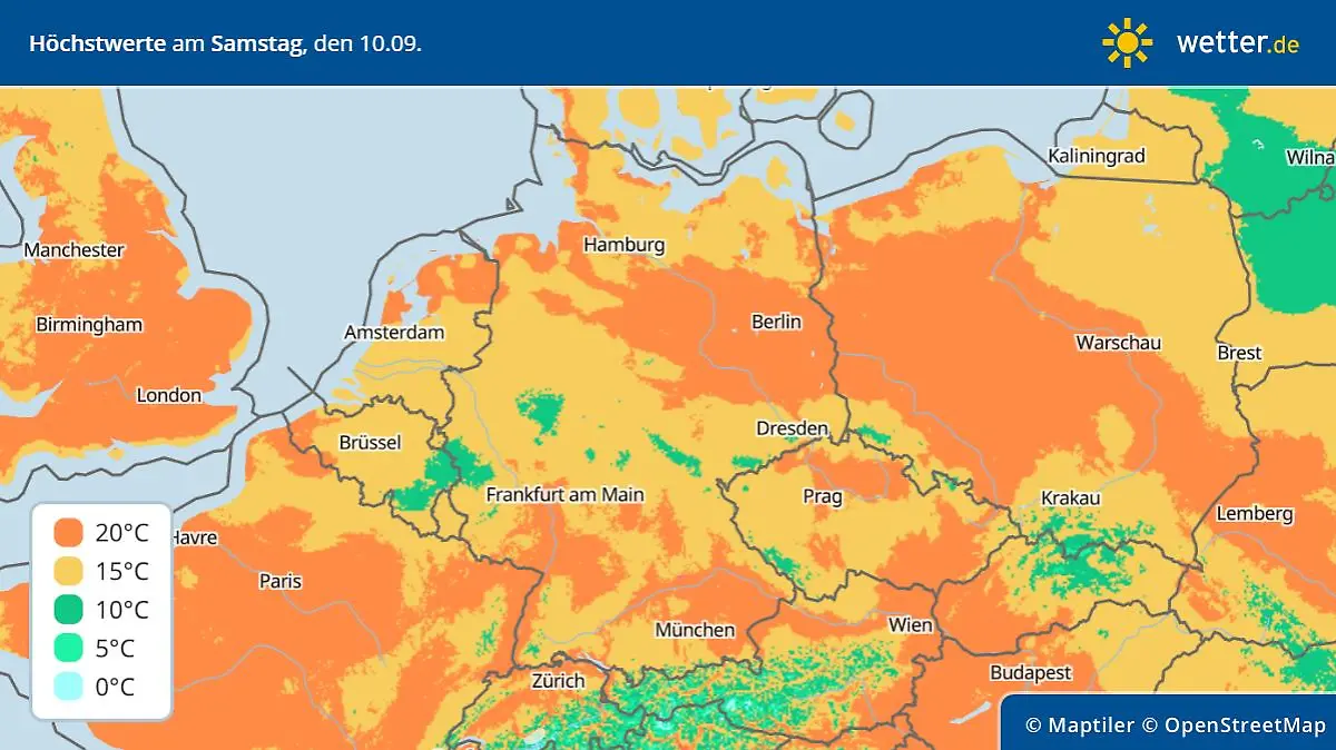 Prognose und Vorhersage der Höchstwerte am Wochenende - hier Samstag, 10.09.2022