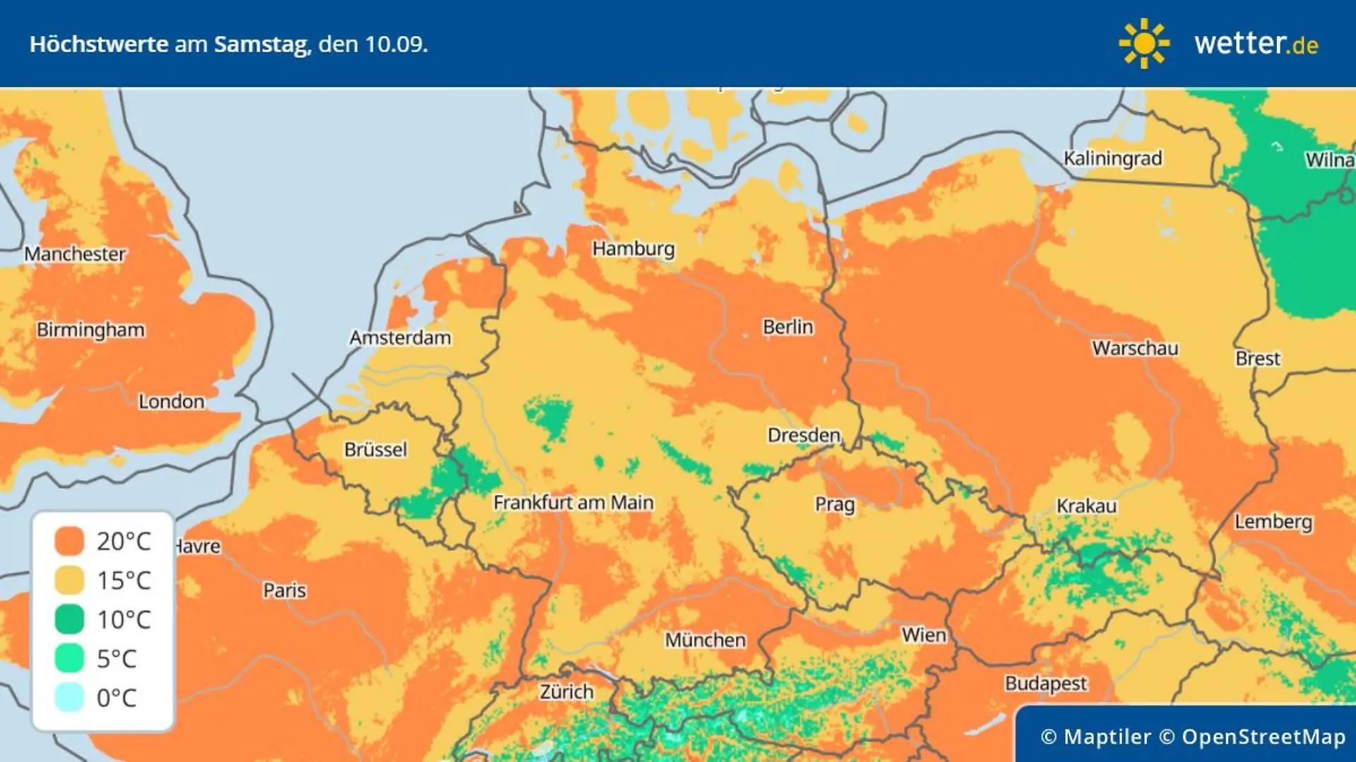 Prognose und Vorhersage der Höchstwerte am Wochenende - hier Samstag, 10.09.2022