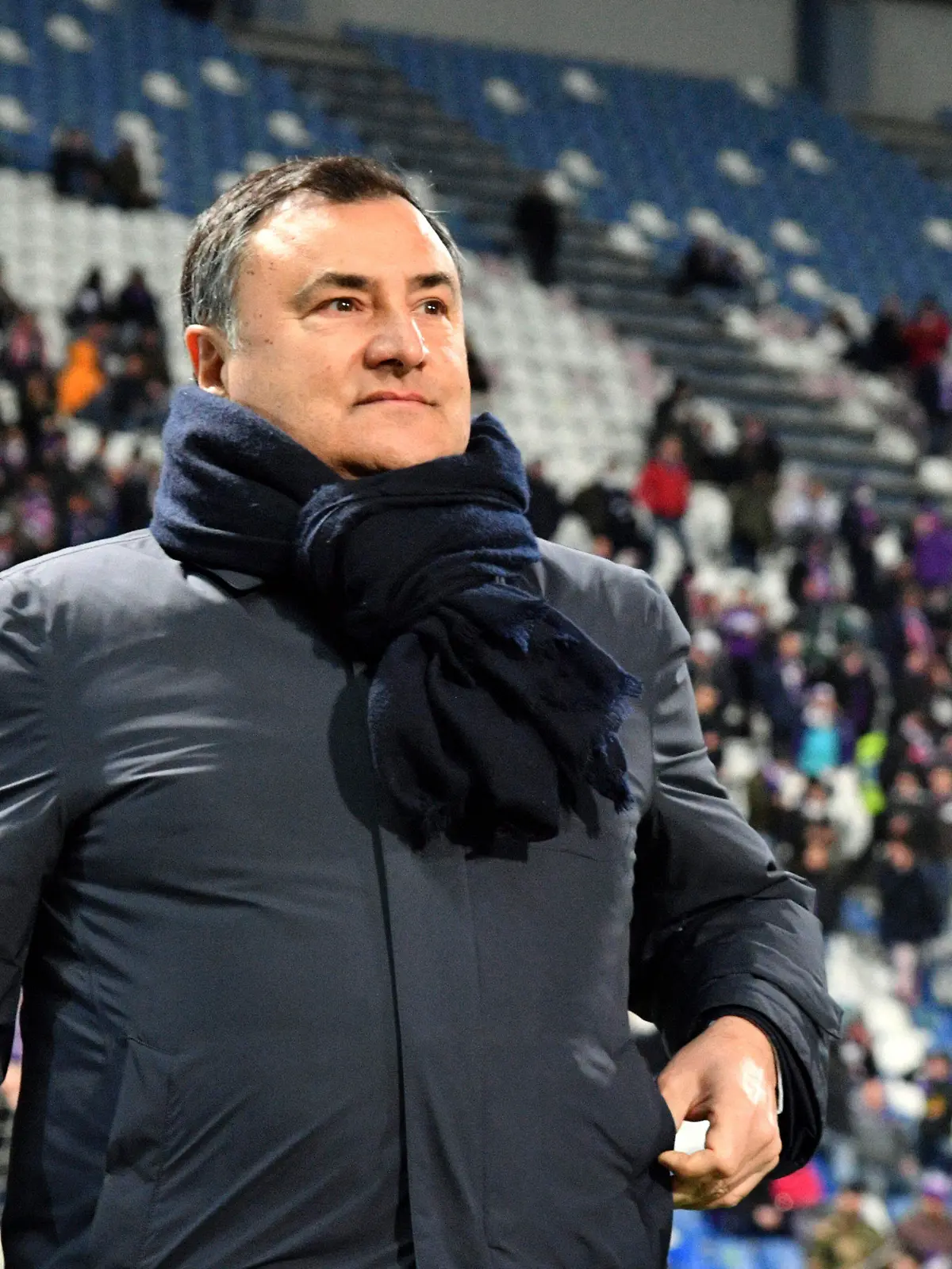 Fiorentina's general manager Joe Barone looks on during an Italian Championship League soccer match between Sassuolo vand Fiorentina at Mapei stadium, in Reggio Emilia, Italy, on Feb. 26, 2022. Fiorentina’s Serie A match against Atalanta on Sunday, March 17, 2024, has been postponed after general manager Barone was rushed to hospital just a few hours before kickoff. Barone was reportedly taken to hospital in Milan by helicopter after falling ill at the team hotel in nearby Bergamo. (Massimo Paolone/LaPresse via AP)
