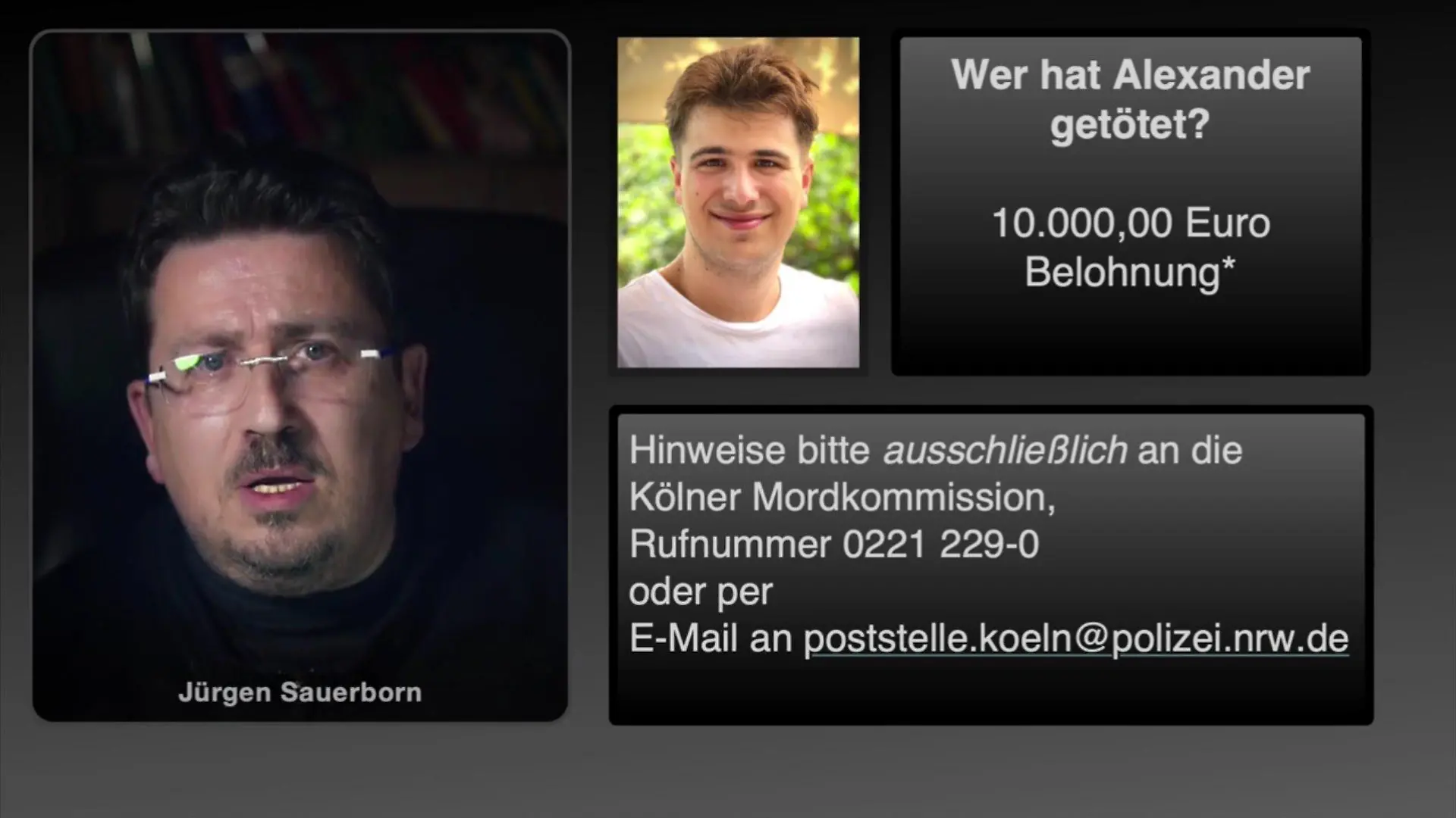 Der Vater des getöteten Alexander (20) richtet sich jetzt an einen unbekannten Autofahrer mit den Worten: "Stell dich der Polizei!"