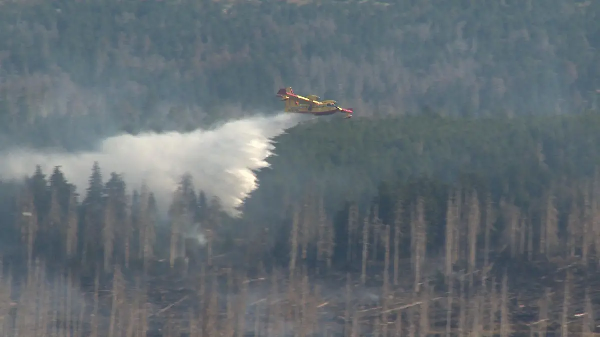 Waldbrand auf dem Brocken weitet sich aus - hier Löschflugzeug im Einsatz / 050922