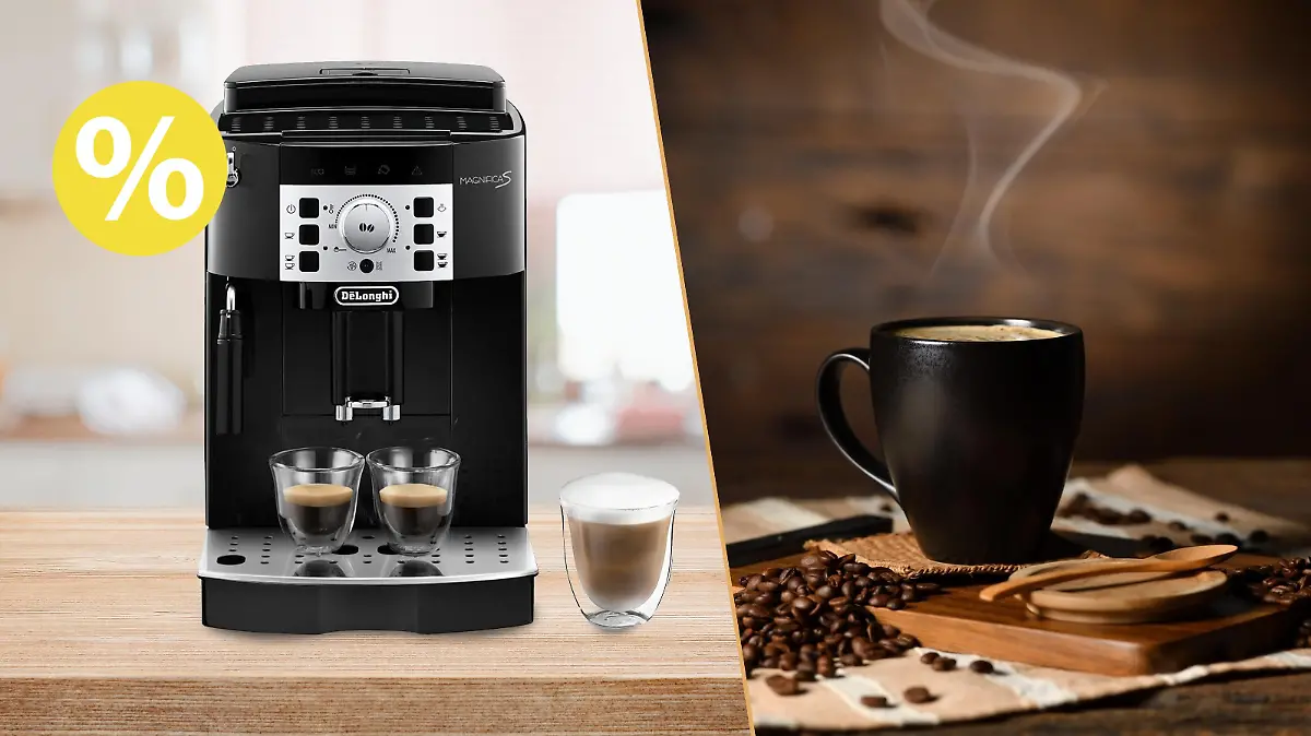 Kaffeevollautomat auf Arbeitsplatte.