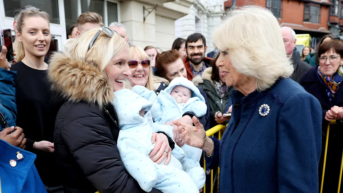 Queen Camilla meets members of the public during a visit to Douglas Borough Council on the Isle of Man. Picture date: Wednesday March 20, 2024.