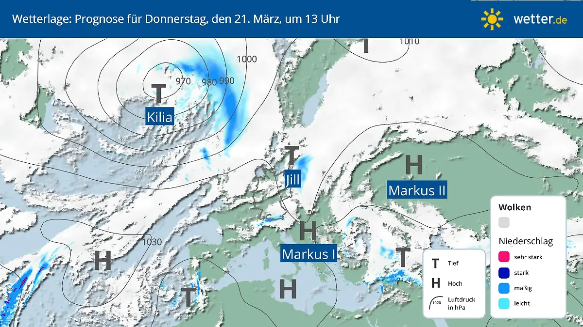 Die Wetterlage: Tiefs übernehmen wieder das Zepter im Wettergeschehen.