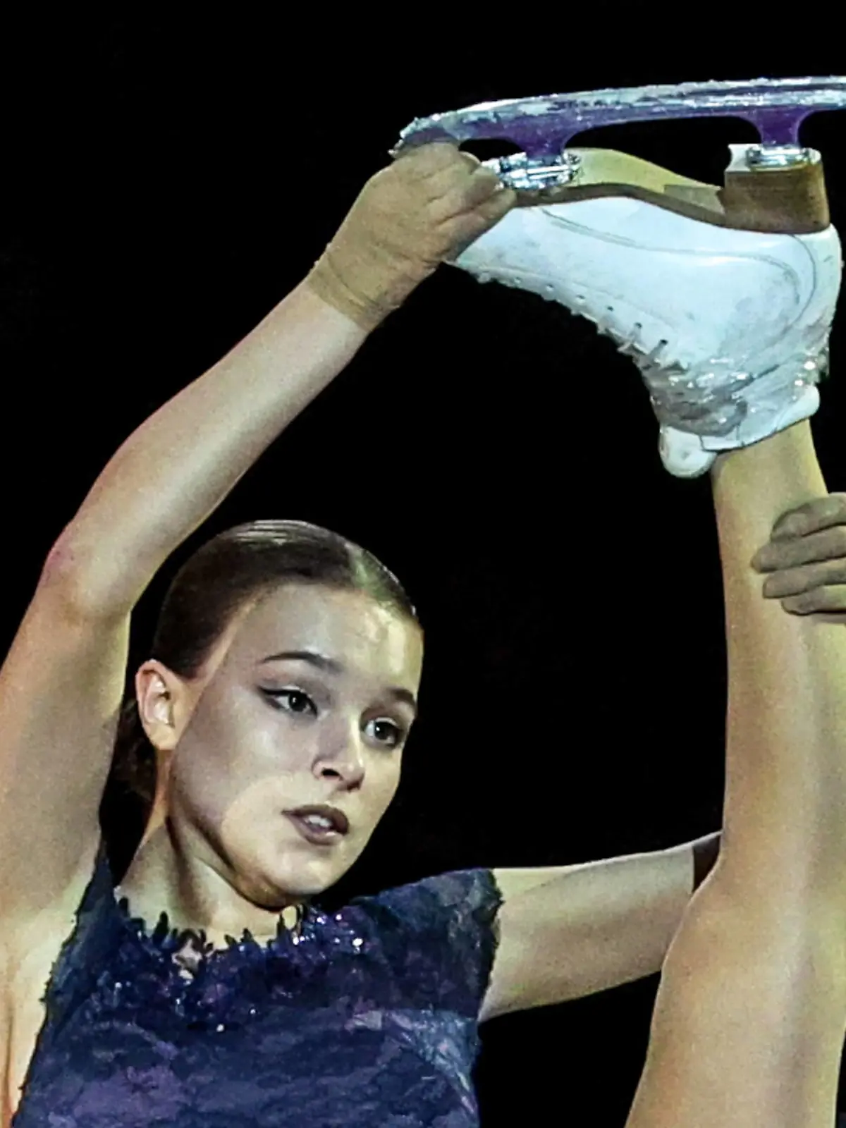 RUSSIA, MOSCOW - FEBRUARY 14, 2023: Figure skater Anna Shcherbakova performs a spin during the In Love with Figure skating, Eiskunstlauf festival at the CSKA Arena. Sergei Bobylev/TASS PUBLICATIONxINxGERxAUTxONLY 57355074