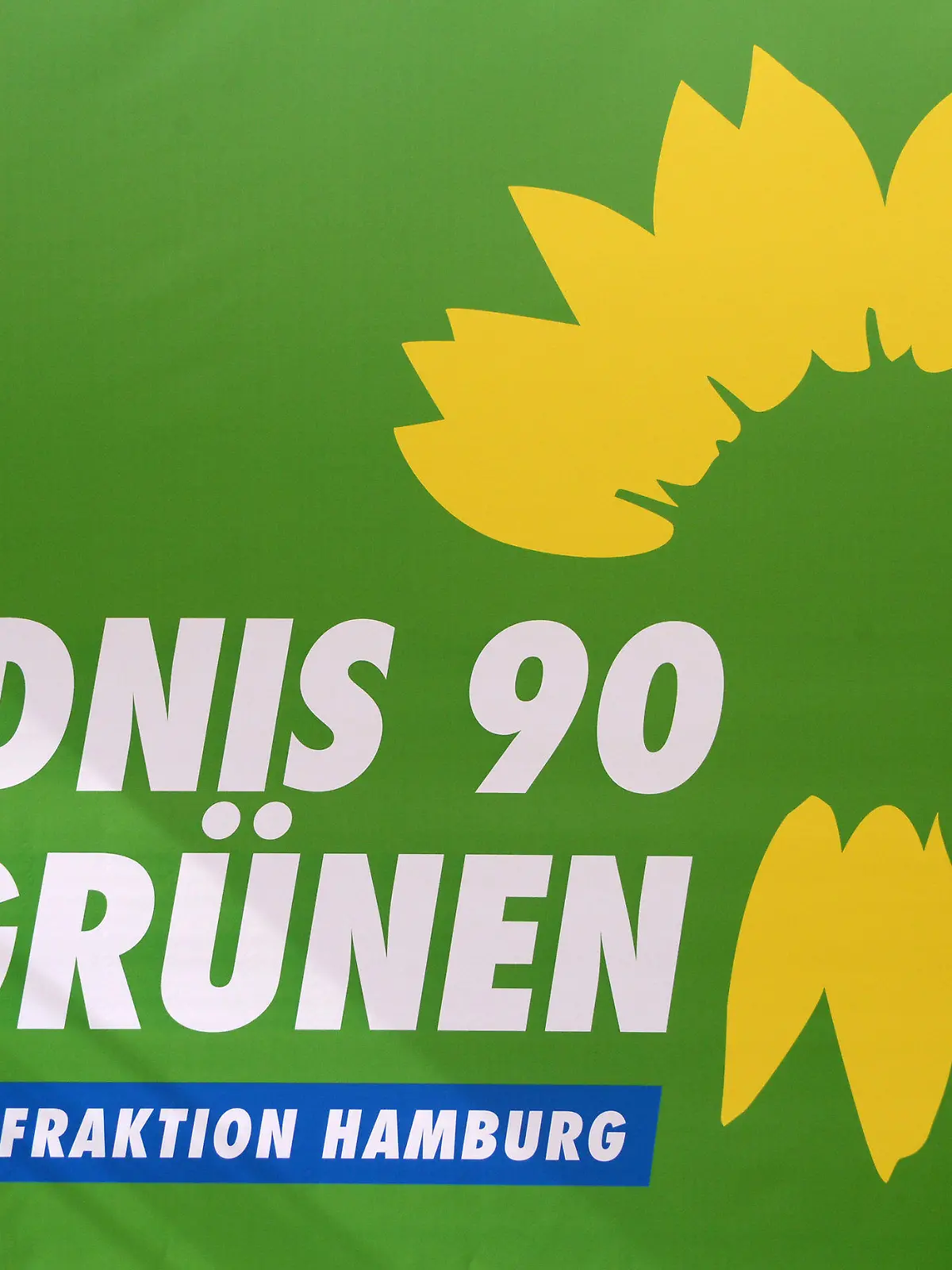 Das neue Logo der bisherigen Hamburger GAL ist am Samstag (18.08.2012) in Hamburg zu sehen. Bei der Feier zu ihrem 30. Geburtstag hat sich die Hamburger Bürgerschaftsfraktion der Grün-Alternativen Liste (GAL) in Bündnis 90/Die Grünen umbenannt. Foto: Daniel Bockwoldt dpa/lno  +++(c) dpa - Bildfunk+++