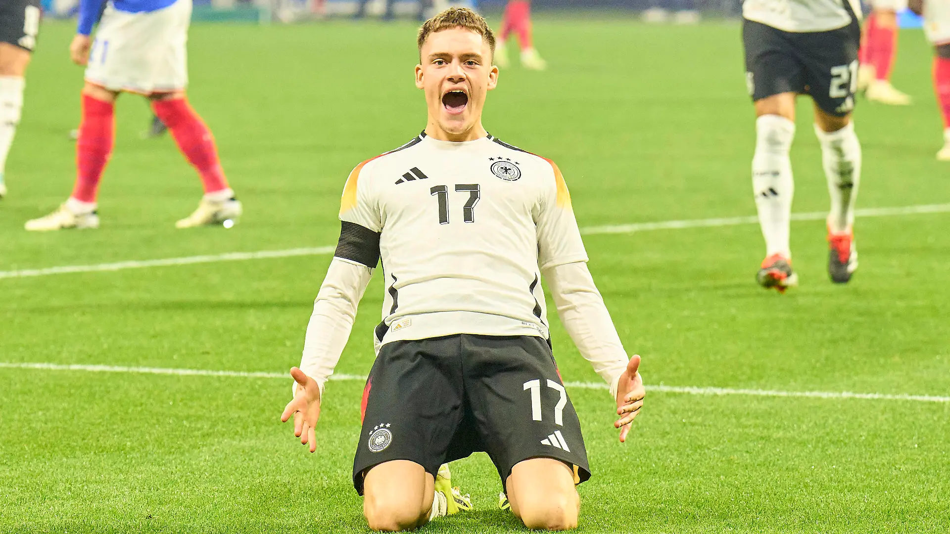 Florian Wirtz, Nr. 17 DFB scores, shoots goal , Tor, Treffer, Torschuss, 1-0, celebrates his goal, happy, laugh, celebration, in the friendly match FRANCE - GERMANY FRANKREICH - DEUTSCHLAND in preparation for European Championships 2024 on Mar 23, 2024 in Lyon, France.
