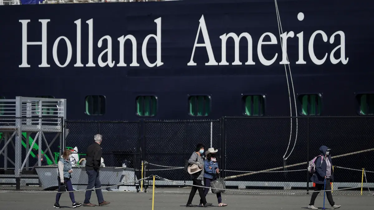 FILE - A Holland America cruise ship is shown in Victoria, Canada on Saturday, April 9, 2022.  Two crew members on a Holland America cruise ship died during an “incident” in the ship's engineering space, the cruise line said.
The unidentified crew members died Friday, March 22, 2024, while the Florida-based Nieuw Amsterdam was at Half Moon Cay in the Bahamas, Holland America said in a statement.(Darryl Dyck/The Canadian Press via AP)