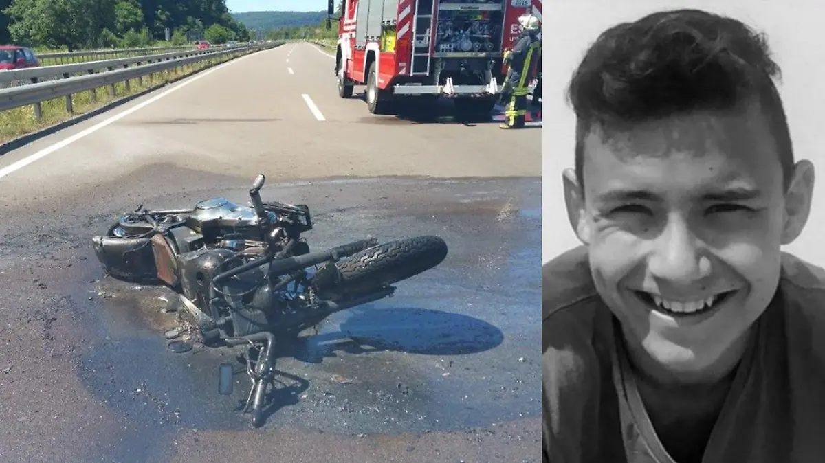 Das verunglückte Motorrad liegt auf der Autobahn 8 (links im Bild). Rechts ein Foto von Julian.