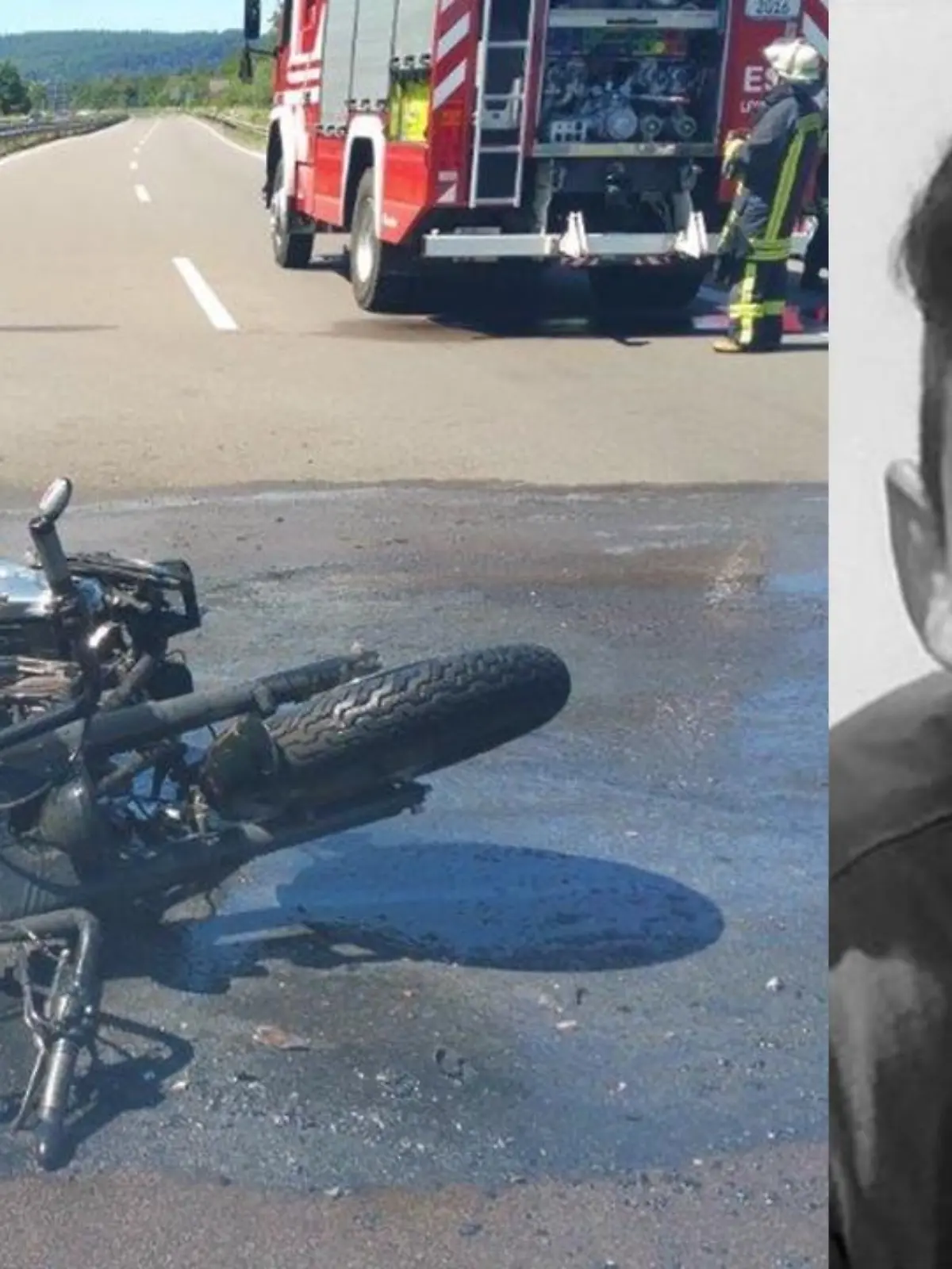 Das verunglückte Motorrad liegt auf der Autobahn 8 (links im Bild). Rechts ein Foto von Julian.