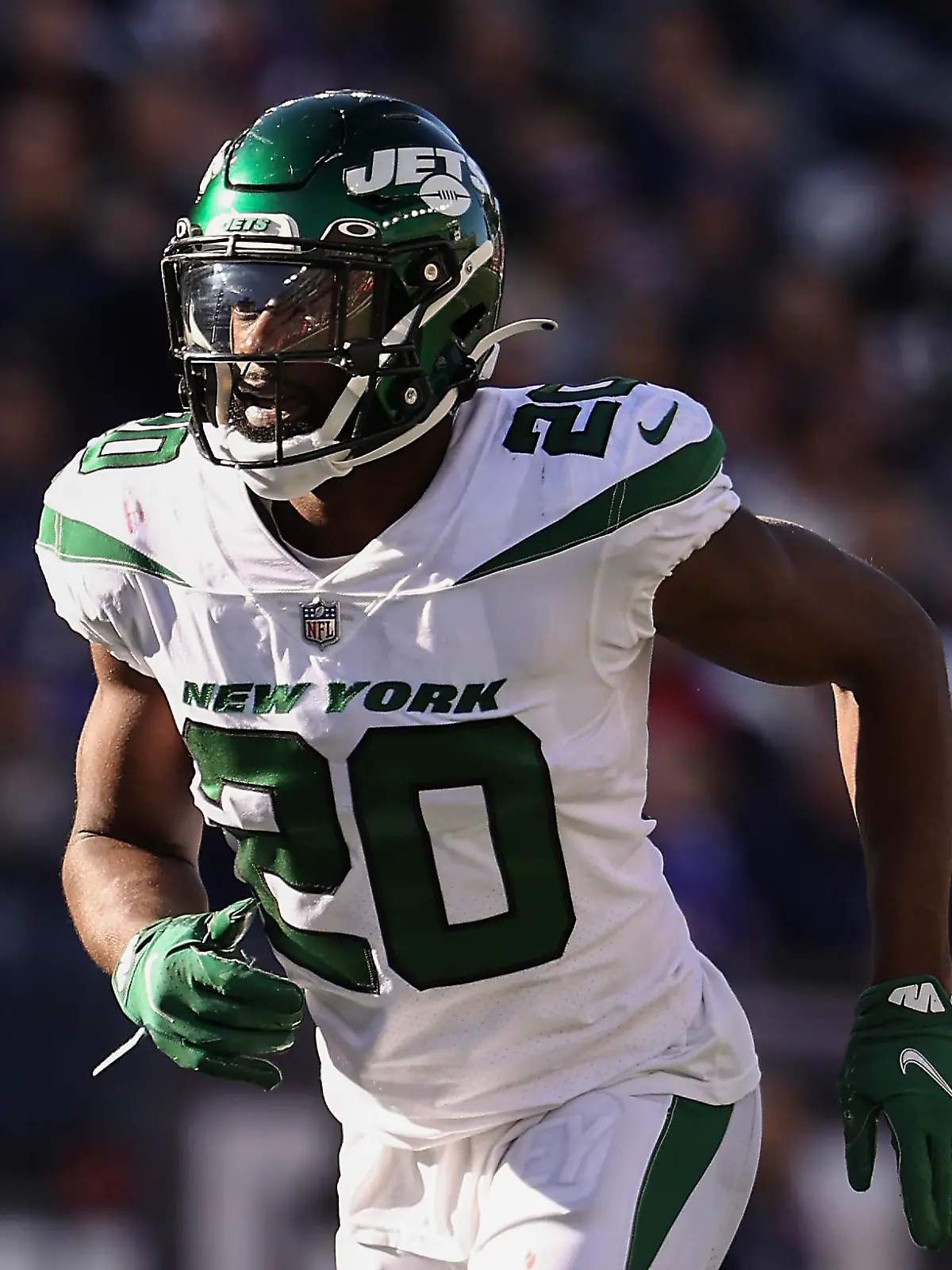 FILE - New York Jets' Marcus Maye plays in the team's NFL football game against the New England Patriots on Oct. 24, 2021 in Foxborough, Mass. The New Orleans Saints say former Jets safety Maye has agreed on a three-year, free-agent contract with New Orleans. The move was announced by the club shortly after the NFL's 2022 free agency period began on Wednesday, March 16. (AP Photo/Winslow Towson, File)