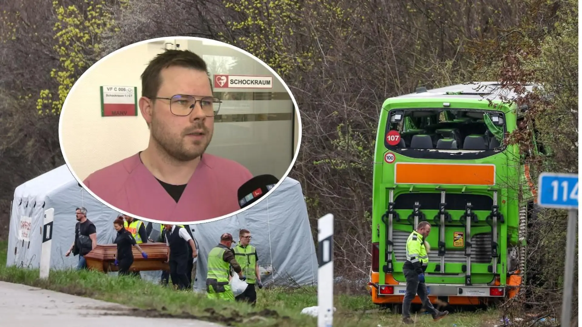 Dr. Christian Dumpies kümmert sich um einige Opfer des Flixbus-Unglücks.