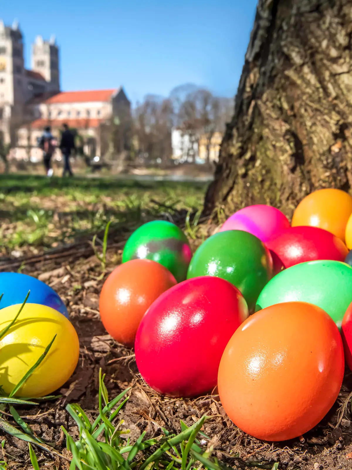 Bunte Ostereier versteckt in den Isarauen, Symbolfoto Osterwetter, München, März 2024 Deutschland, München, März 2024, bunte Ostereier versteckt in den Isarauen, Symbolfoto Wie wird das Osterwetter, Ostern, Ostereier verstecken, Eiersuche, Wetter, Frühlingswetter, Frühling, im Hintergrund St. Maximilian, Bayern, *** Colorful Easter eggs hidden in the Isar floodplains, symbol photo Easter weather, Munich, March 2024 Germany, Munich, March 2024, colorful Easter eggs hidden in the Isar floodplains, symbol photo How will the Easter weather be, Easter, Easter egg hiding, egg hunt, weather, spring weather, spring, in the background St Maximilian, Bavaria,