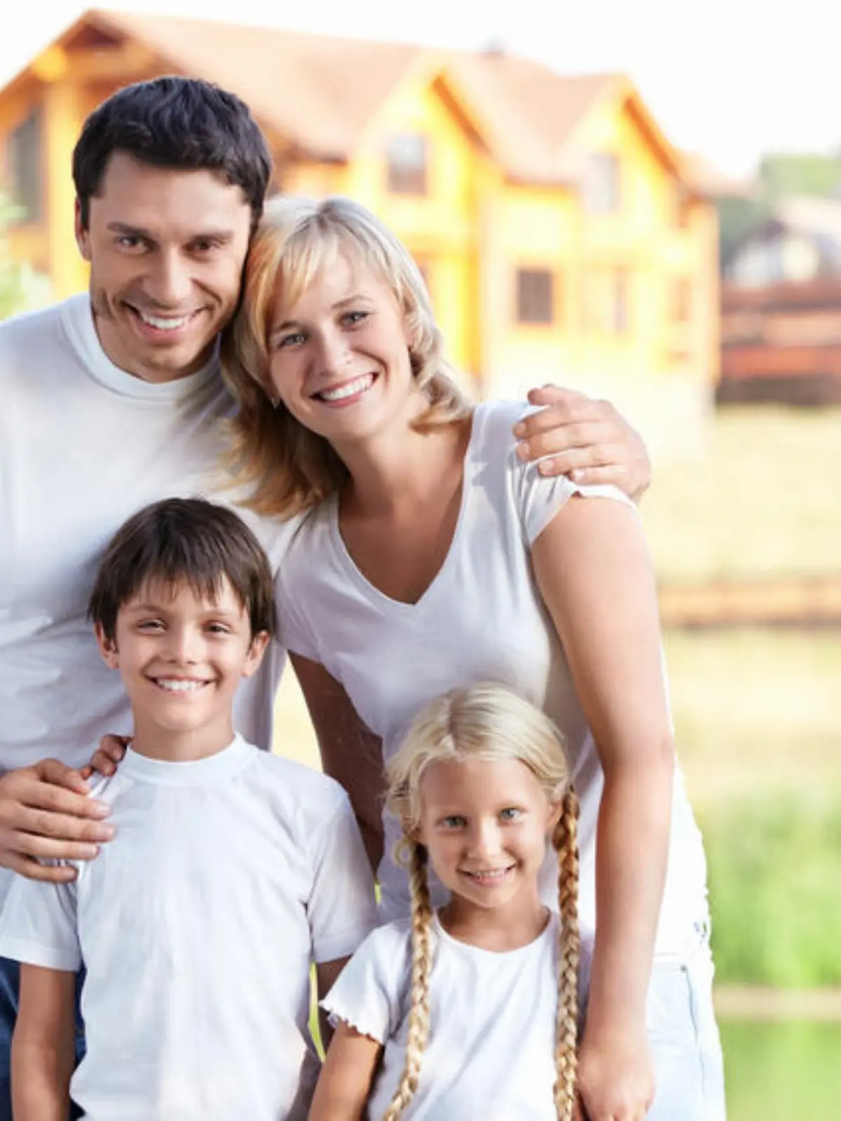 Happy family homes on the background