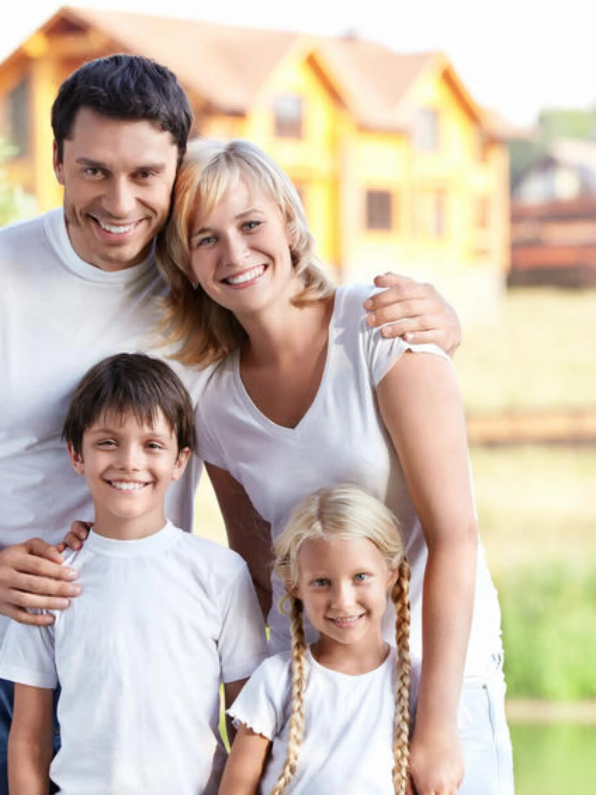 Happy family homes on the background
