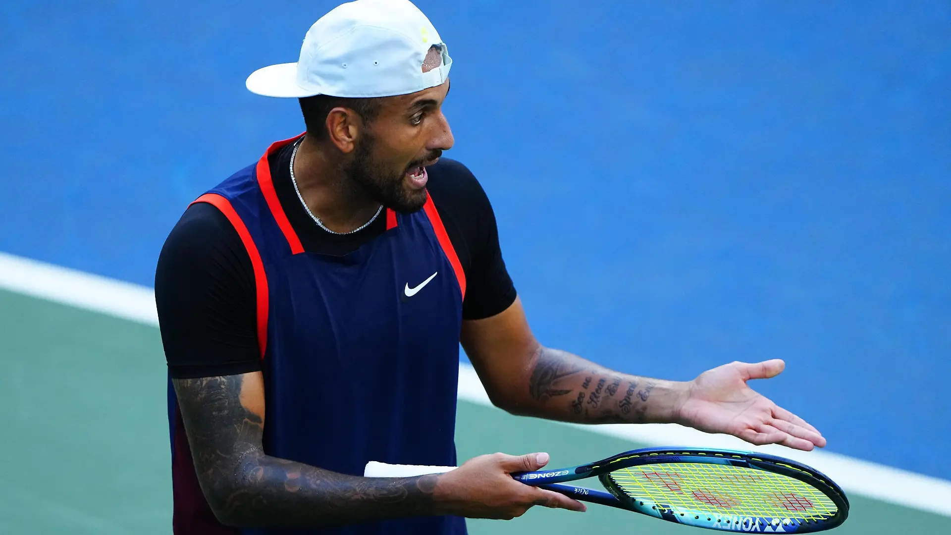 Mandatory Credit: Photo by Javier Garcia/Shutterstock 13353381ct Nick Kyrgios during his second round match US Open Championships 2022, Day Three, USTA National Tennis Center, Flushing Meadows, New York, USA - 31 Aug 2022 US Open Championships 2022, Day Three, USTA National Tennis Center, Flushing Meadows, New York, USA - 31 Aug 2022 PUBLICATIONxINxGERxSUIxAUTXHUNxGRExMLTxCYPxROMxBULxUAExKSAxONLY Copyright: xJavierxGarcia/Shutterstockx 13353381ct