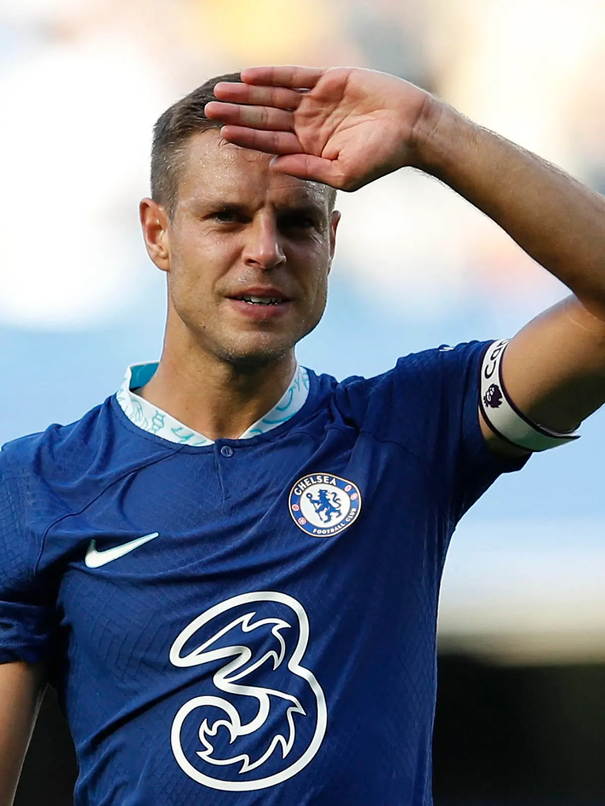 Soccer Football - Premier League - Chelsea v Leicester City - Stamford Bridge, London, Britain - August 27, 2022 Chelsea's Cesar Azpilicueta celebrates after the match REUTERS/Peter Nicholls EDITORIAL USE ONLY. No use with unauthorized audio, video, data, fixture lists, club/league logos or 'live' services. Online in-match use limited to 75 images, no video emulation. No use in betting, games or single club /league/player publications.  Please contact your account representative for further details.