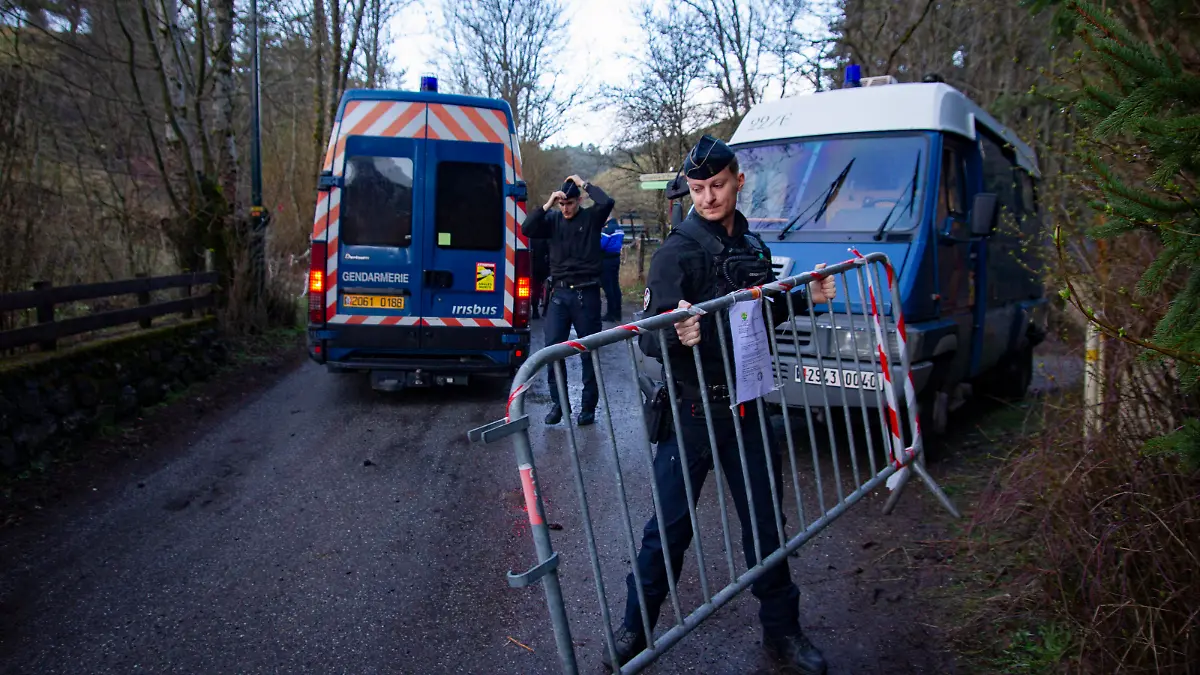 The road to Haut-Vernet is blocked by a gendarmerie checkpoint at the village of Le Vernet, France, Vernet, on april 01, 2024. The remains of Emile, who disappeared since July 8th last year in Le Vernet, were discovered this Saturday a few kilometers from the hamlet. Photo by Thibaut Durand/ABACAPRESS.COM