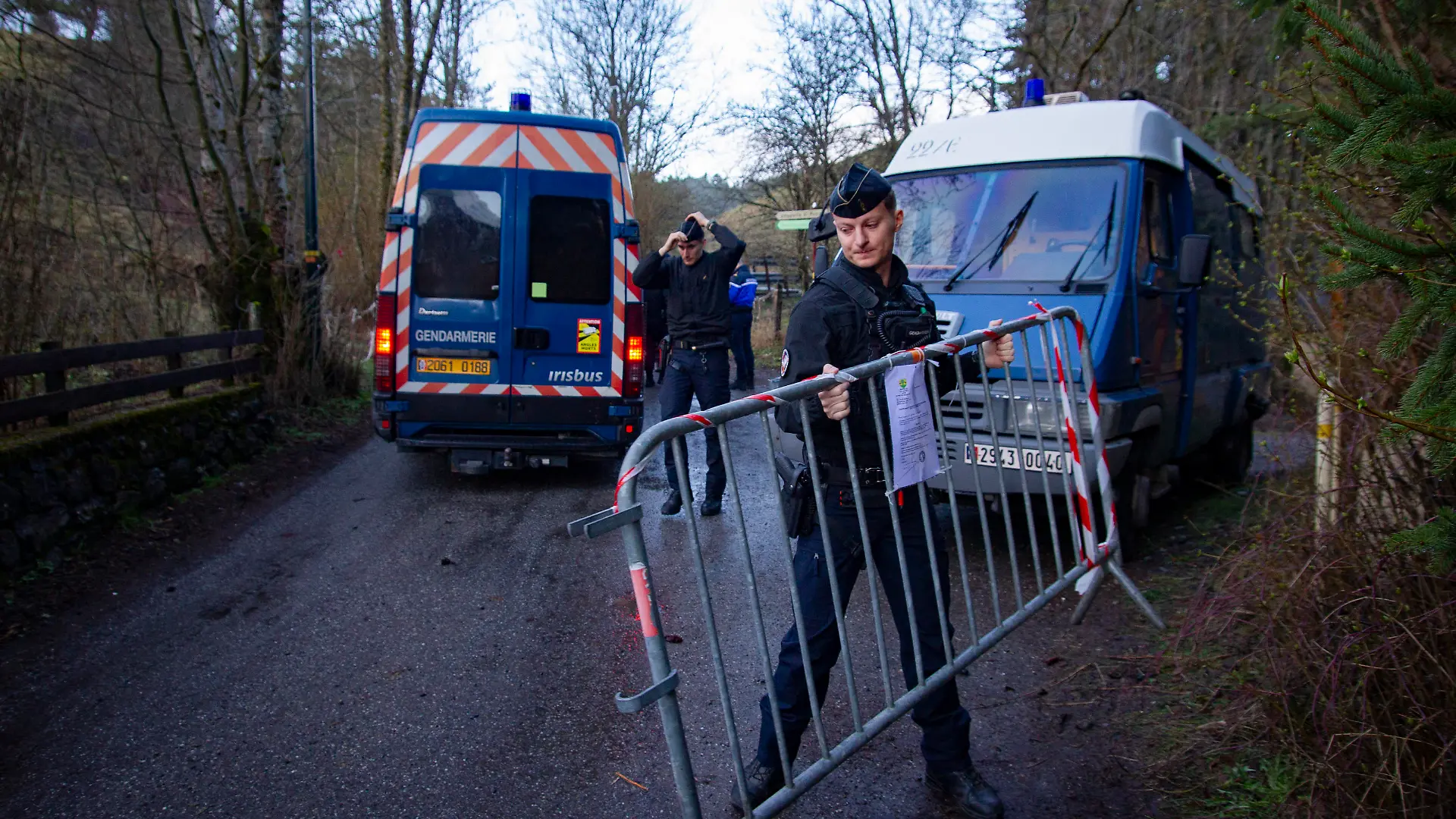 The road to Haut-Vernet is blocked by a gendarmerie checkpoint at the village of Le Vernet, France, Vernet, on april 01, 2024. The remains of Emile, who disappeared since July 8th last year in Le Vernet, were discovered this Saturday a few kilometers from the hamlet. Photo by Thibaut Durand/ABACAPRESS.COM