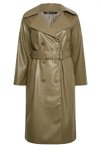 Yours Trenchcoat aus Kunstleder in Olivengrün