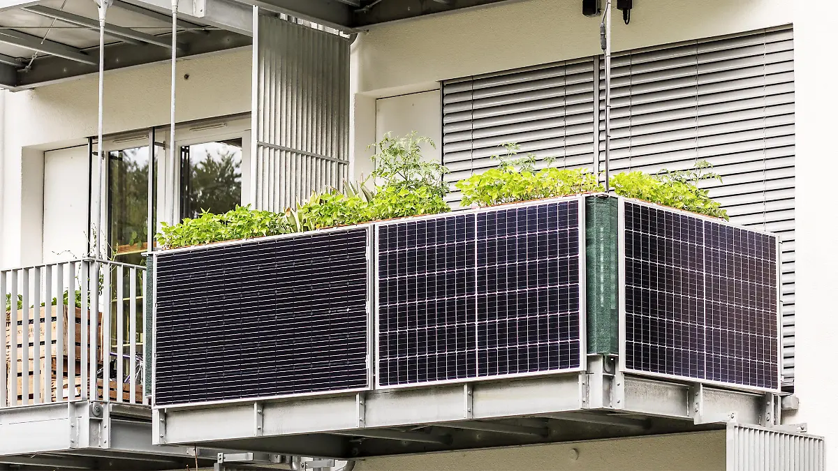 Solar panels on Balcony of Apartment Building. Modern Balcony Apartment Solar power panel.