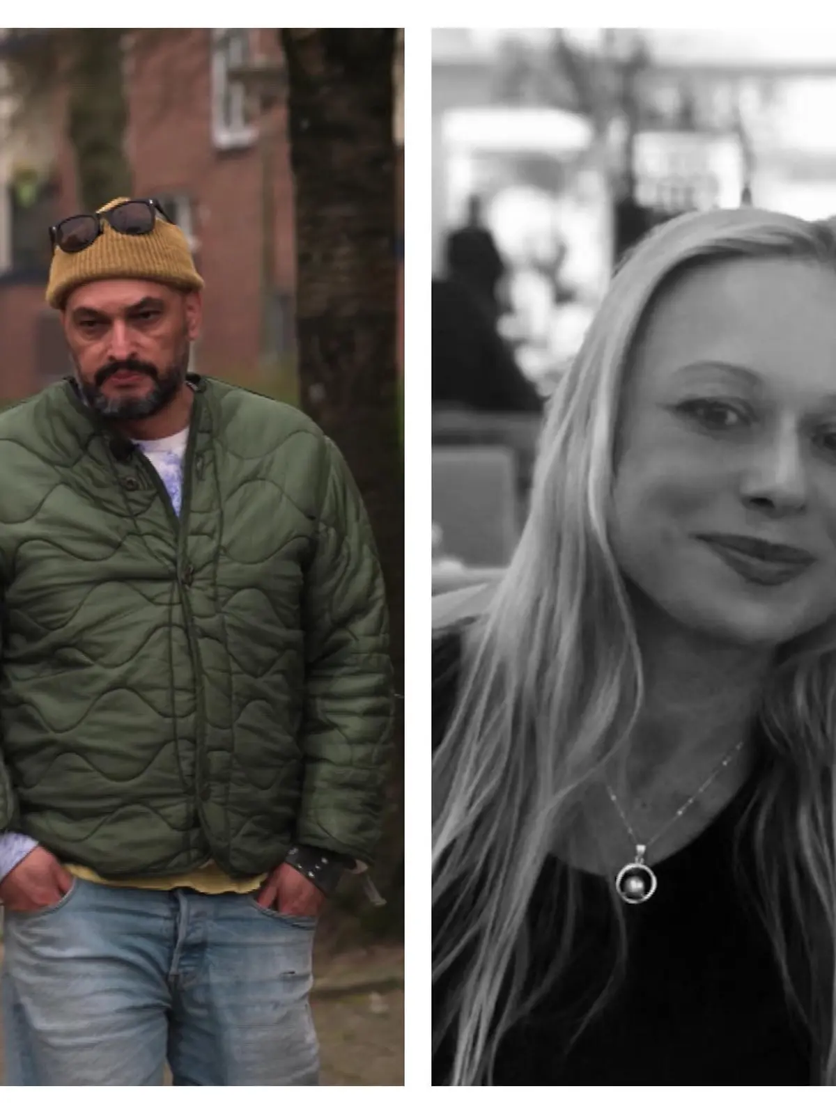 Collage: Links die Eltern von Sammy, rechts Sammy mit seiner Mutter in schwarz-weiß.