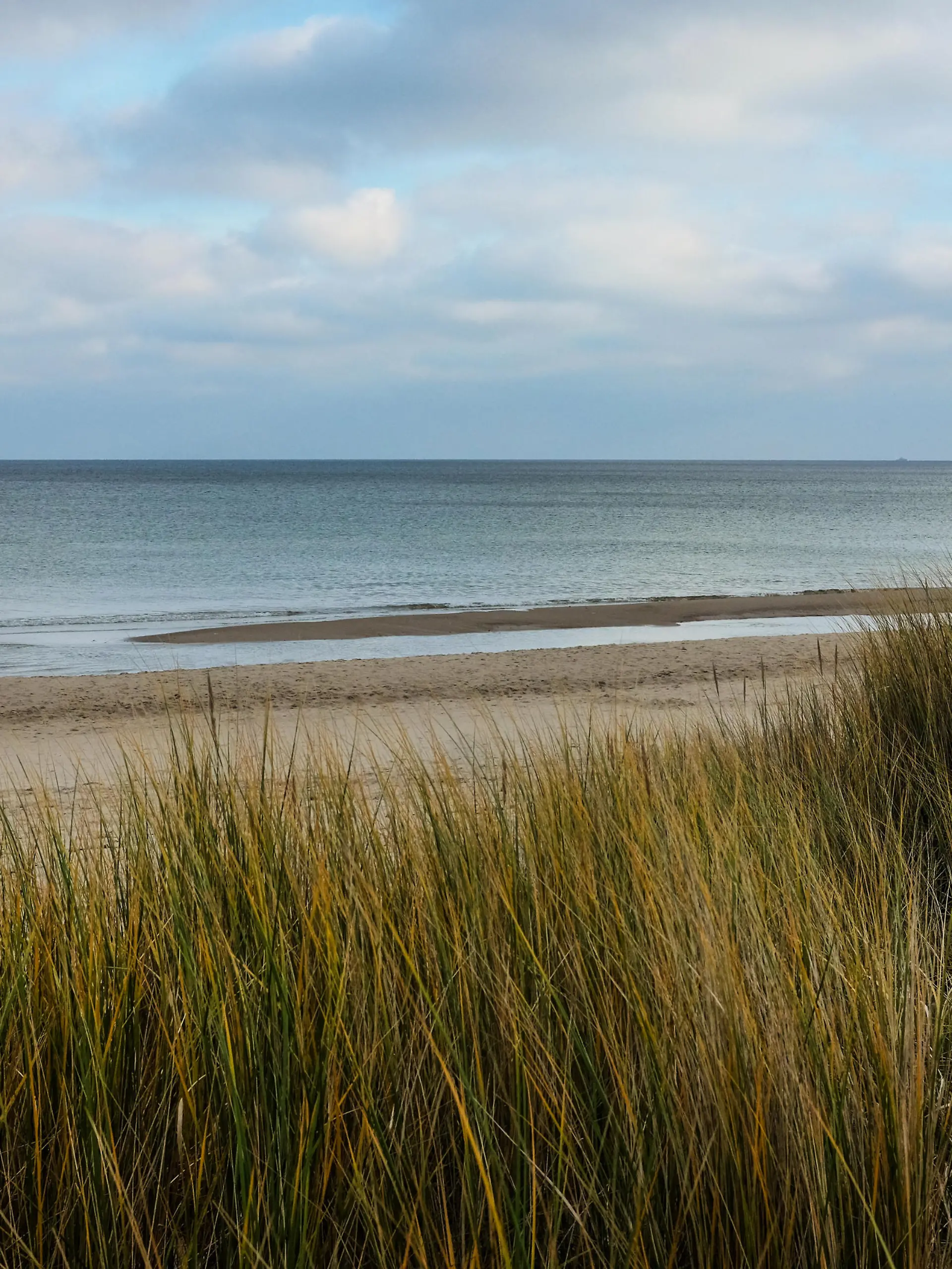 Ein Fischerboot liegt in Baabe (Mecklenburg-Vorpommern) auf der Insel Rügen am 27.11.2017 am Strand hinter den Blättern vom Strandhafer zu sehen. Foto: Jens Kalaene/dpa-Zentralbild/ZB | Verwendung weltweit