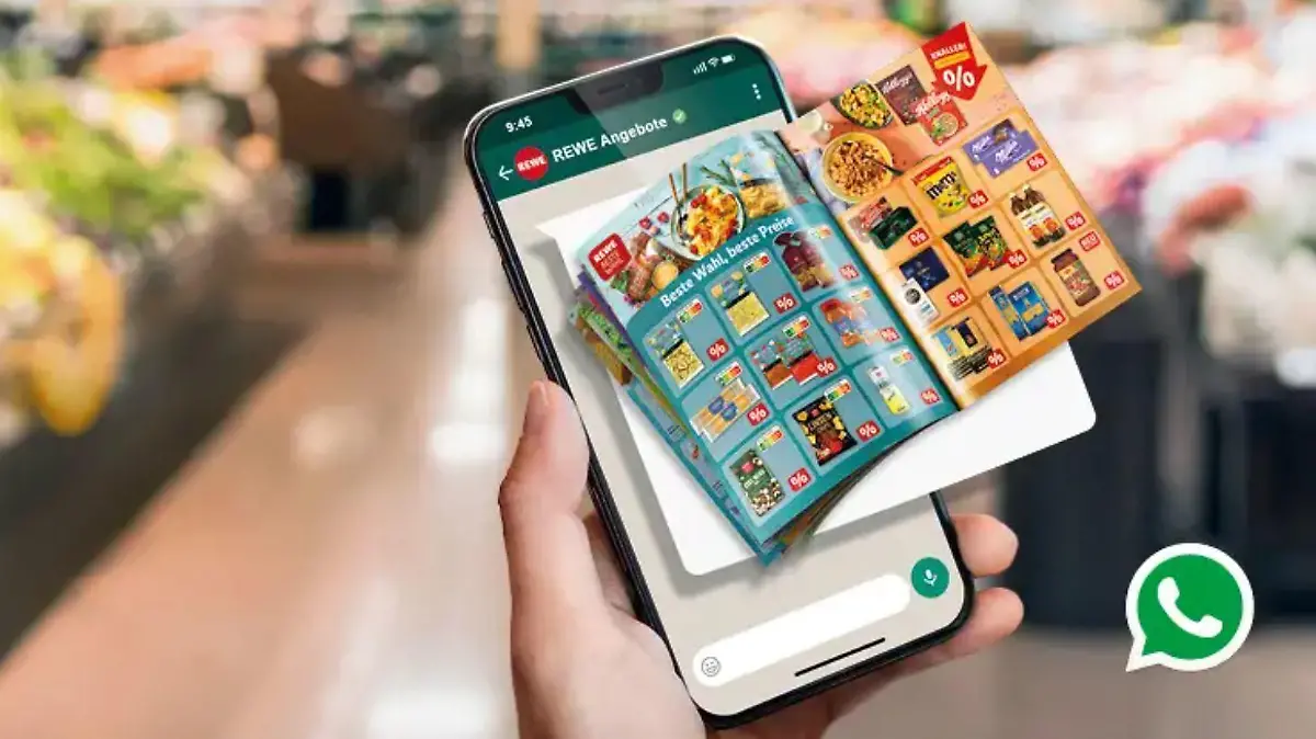 Rewe verschickt nach dem Papier-Aus die Wochenprospekte per Whatsapp.