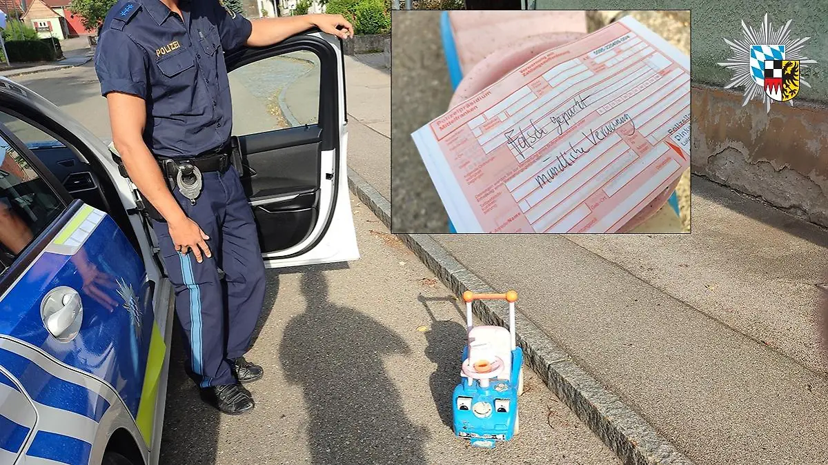 Die Polizei entdeckte dieses Rutschauto am Straßenrand.