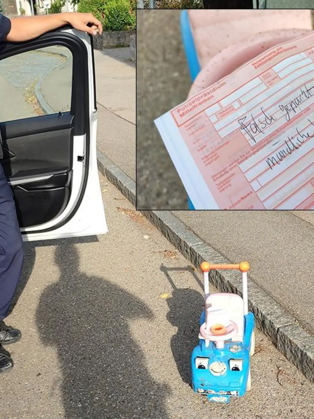 Die Polizei entdeckte dieses Rutschauto am Straßenrand.