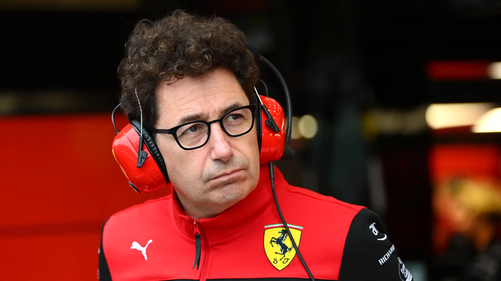 SPA, BELGIUM - AUGUST 26: Scuderia Ferrari Team Principal Mattia Binotto looks on in the garage during practice ahead of the F1 Grand Prix of Belgium at Circuit de Spa-Francorchamps on August 26, 2022 in Spa, Belgium. (Photo by Dan Mullan/Getty Images)