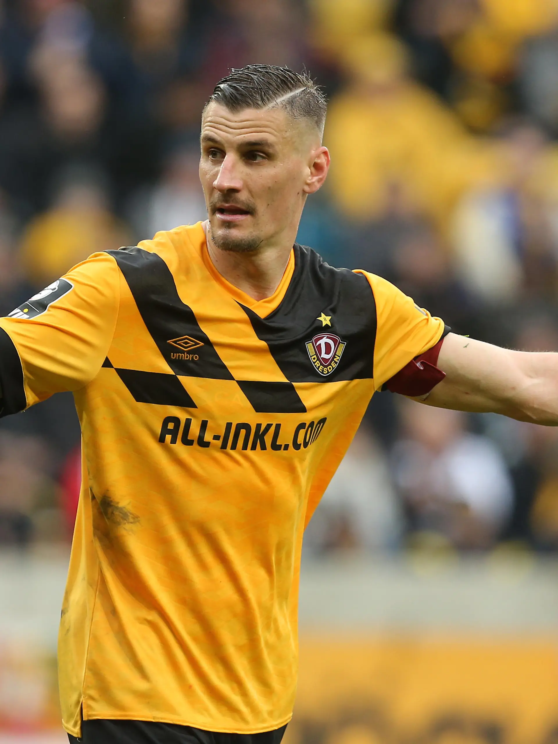 DRESDEN, GERMANY - MARCH 16: Stefan Kutschke of Dresden reacts during the 3. Liga match between Dynamo Dresden and SSV Ulm 1846 at Rudolf-Harbig-Stadion on March 16, 2024 in Dresden, Germany. (Photo by Matthias Kern/Getty Images)