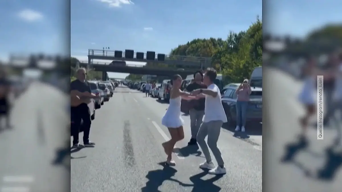 Vollsperrung! Hier wird die Autobahn zur Tanzfläche Die Lusins trotzen der Vollsperrung