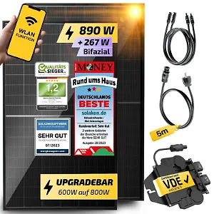Solakon 890W / 600W Balkonkraftwerk Upgradebar Photovoltaik Stecker Solaranlage