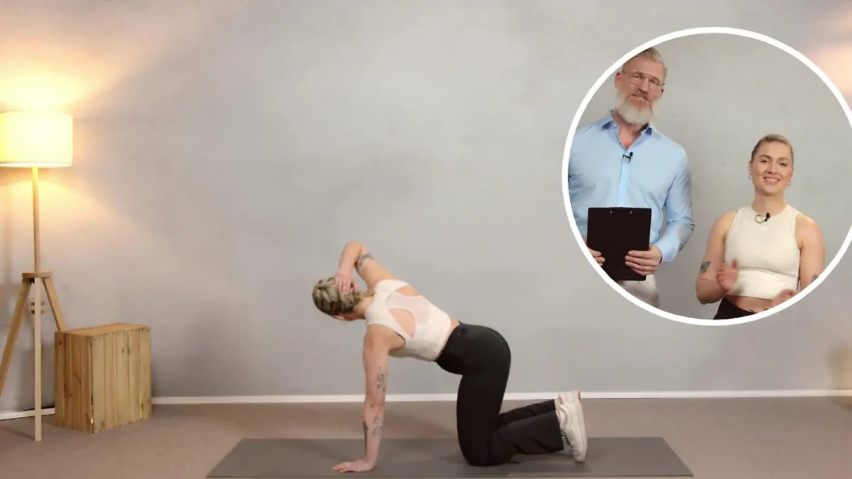Orthopäde Dr. Matthias Manke und Physiotherapeutin Lea Koch erklären fünf SOS-Rückenübungen.